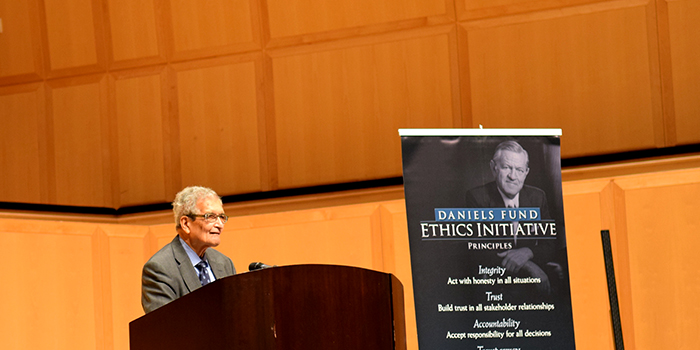 Professor Amartya Sen visited campus at the invitation of the Daniels Fund Ethics Initiative