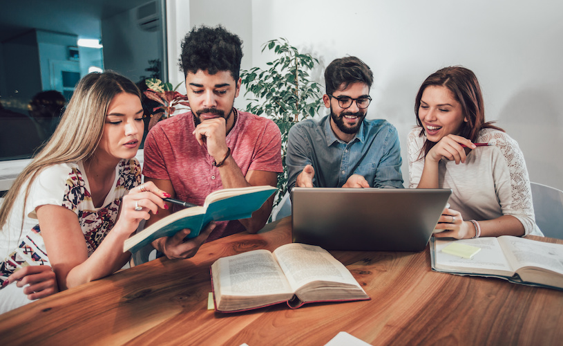 group of students studying