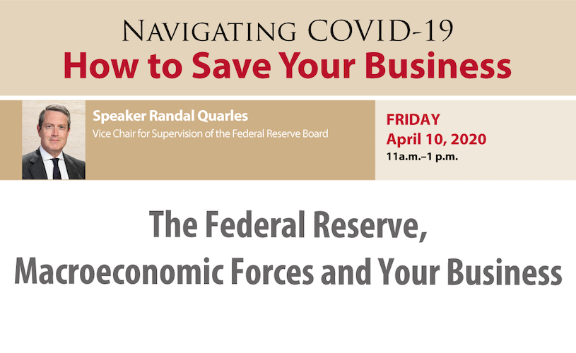 Randal Quarles speaks during Navigating COVID-19 forum